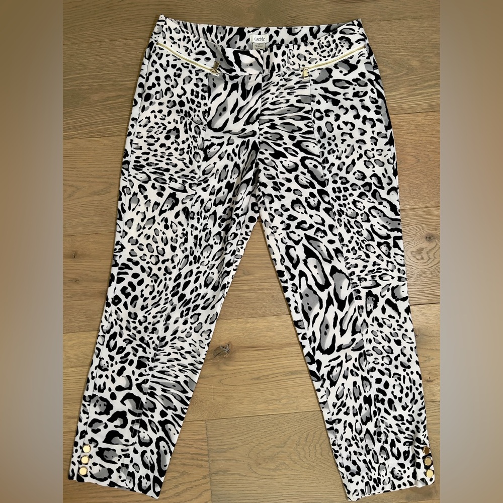 Vintage Cache black and white leopard print pants / slacks with gold embellish
